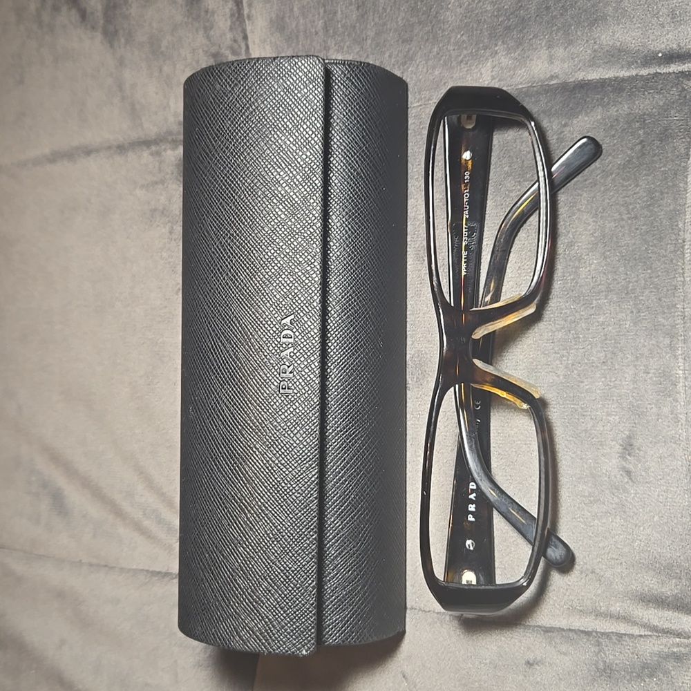 Prada Tortoise Rectangular Eyeglasses With Case - image 1